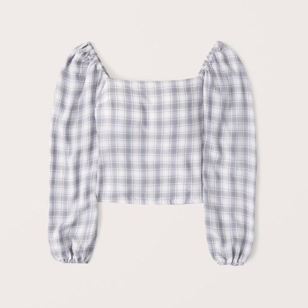 NWOT A+F PLAID PUFF SLEEVE BLOUSE